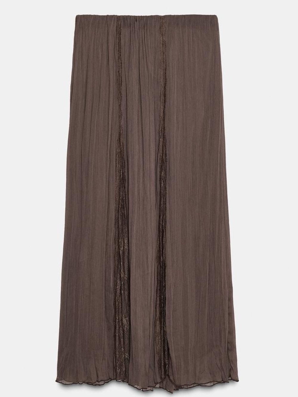 ZARA Lace Godet Chiffon Overlay Brown Maxi Elastic Waist Skirt. M NWT - Picture 7 of 16